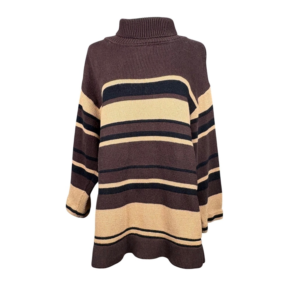 St John Sport Marie Gray Striped Brown Mock Neck Sweater Womens Small